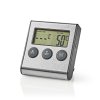 Nedis KATH104SS digitální teploměr na maso, 0–250 °C, časovač, broušený hliník