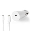 Nedis CCPDL20W111WT automobilový USB nabíjecí adaptér 1.67 A / 2.22 A / 3 A PowerDelivery 3.0 / USB-C™, kabel Lightning 8-Pin 1m  / bílá