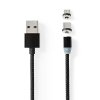 Nedis magnetický 2v1 nabíjecí kabel USB micro + USB-C, 2 m, černá (CCGB60630BK20)