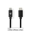 Lightning Kabel | USB 2.0 | Apple Lightning 8pinový | USB-C™ Zástrčka | 480 Mbps | Poniklované | 2.00 m | Kulatý | PVC | Černá | Obálka