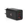 Nedis WCGPD65W100BK 65 W GaN rychlý USB nabíjecí adaptér 3 A / 3.25 A / 1x USB-A / 2x USB-C / černá