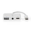 USB Multiport Adaptér | USB 2.0 | USB-C™ Zásuvka | USB-A Zásuvka / USB-C™ Zásuvka / 3,5 mm Zásuvka | 480 Mbps | Kulatý | Poniklované | PVC | Bílá | Box