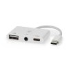 USB Multiport Adaptér | USB 2.0 | USB-C™ Zásuvka | USB-A Zásuvka / USB-C™ Zásuvka / 3,5 mm Zásuvka | 480 Mbps | Kulatý | Poniklované | PVC | Bílá | Box