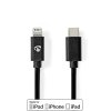 Lightning Kabel | USB 2.0 | Apple Lightning 8pinový | USB-C™ Zástrčka | 480 Mbps | Poniklované | 1.00 m | Kulatý | PVC | Černá | Label