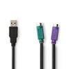 Nedis adaptér USB – PS/2 pro myš a klávesnici, zástrčka USB A - 2x zásuvka PS/2, kabel 0.3 m (CCGB60830BK03)