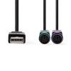 Nedis adaptér USB – PS/2 pro myš a klávesnici, zástrčka USB A - 2x zásuvka PS/2, kabel 0.3 m (CCGB60830BK03)