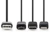 Nedis synchronizační a nabíjecí kabel 3 v 1, zástrčka USB A - zástrčka Micro B + USB-C + zástrčka Apple Lightning 8-pin, 1 m, černá (CCGL60620BK10)