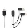Nedis synchronizační a nabíjecí kabel 3 v 1, zástrčka USB A - zástrčka Micro B + USB-C + zástrčka Apple Lightning 8-pin, 1 m, černá (CCGL60620BK10)