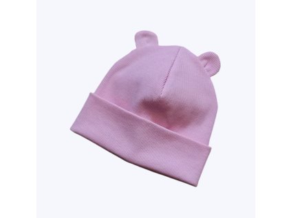 Dívčí žebrovaná čepice s oušky BABY PINK