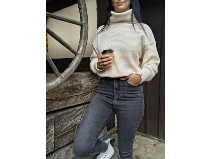 Dámský svetr s rolákem Beige