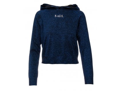 KL127 Karl Lagerfeld dámský svetr s kapucí Sparkle Hooded modrý (1)