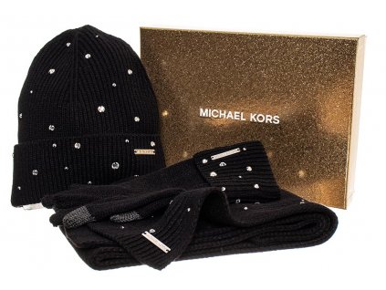 MK203 Michael Kors dámský set čepice šála a rukavice černý s kamínky (1)