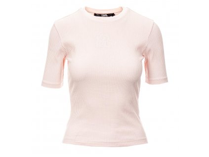 KL133 Karl Lagerfeld dámské tričko Athleisure Solid Rib růžové (1)