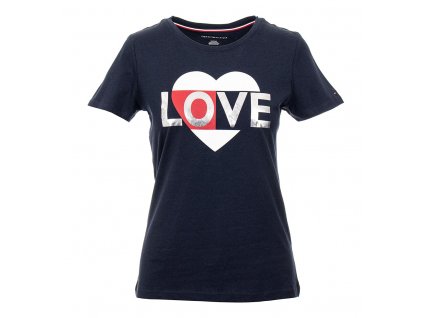 TH126 Tommy Hilfiger dámské tričko tmavě modré s potiskem srdce (1)