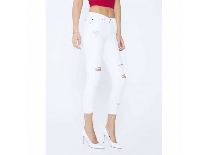 Bílé roztrhané dámské džíny