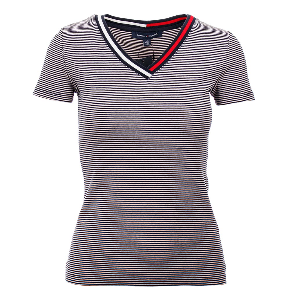 Tommy Hilfiger dámské tričko pruhované modro bílé Velikost: XS