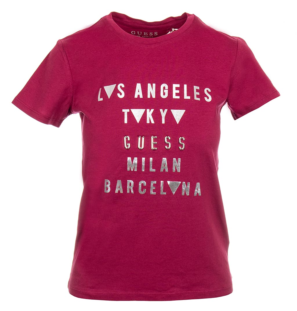 Guess dámské vínové tričko s nápisy Velikost: XL