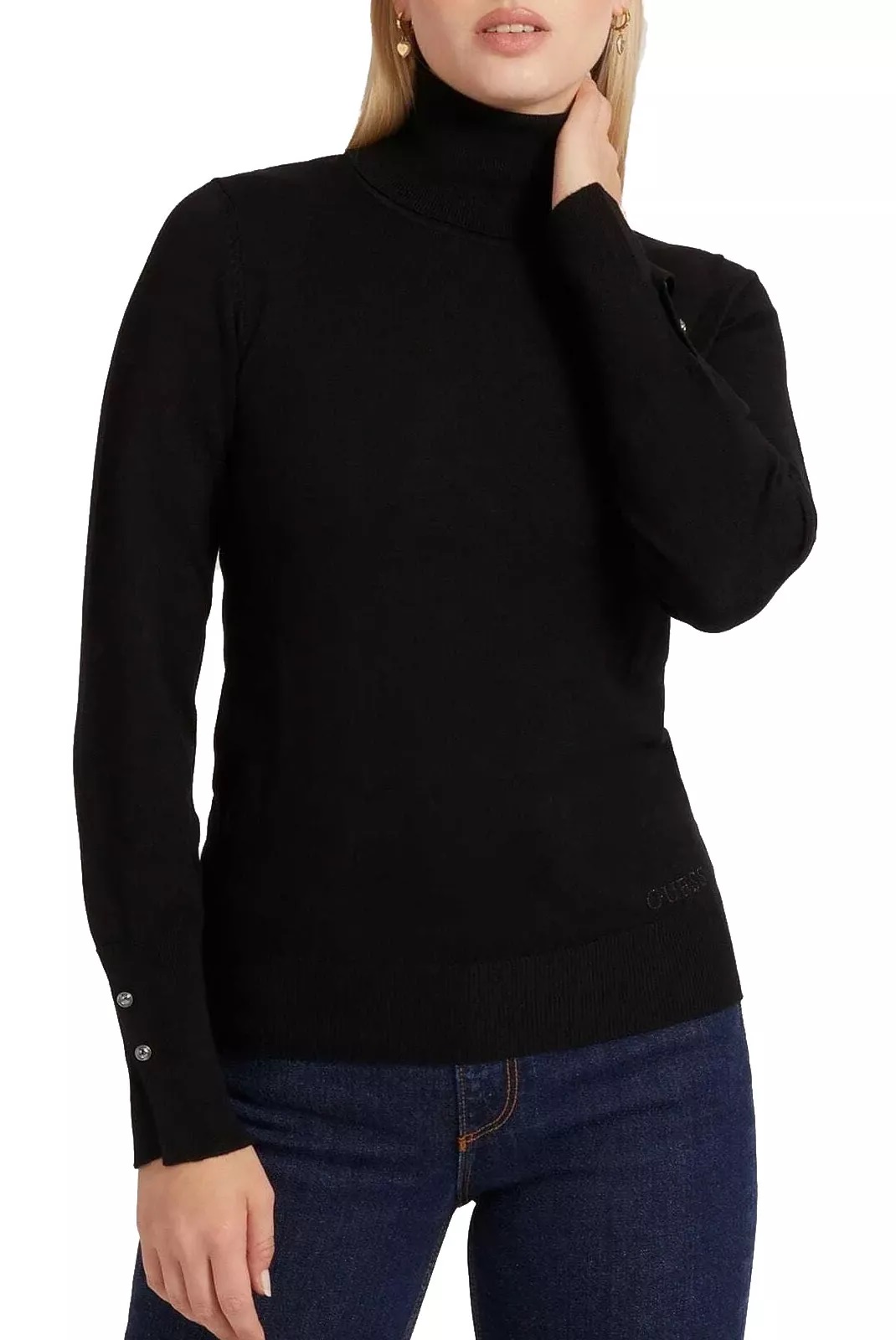 Guess dámský svetr s rolákem černý kamínkový nápis Velikost: M