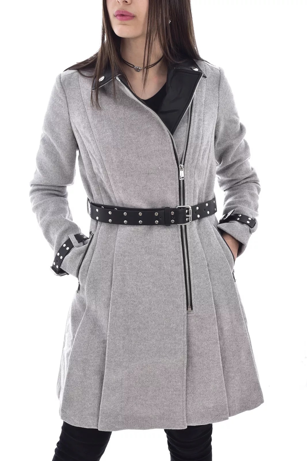 Guess dámský kabát šedý melír s černou Velikost: M