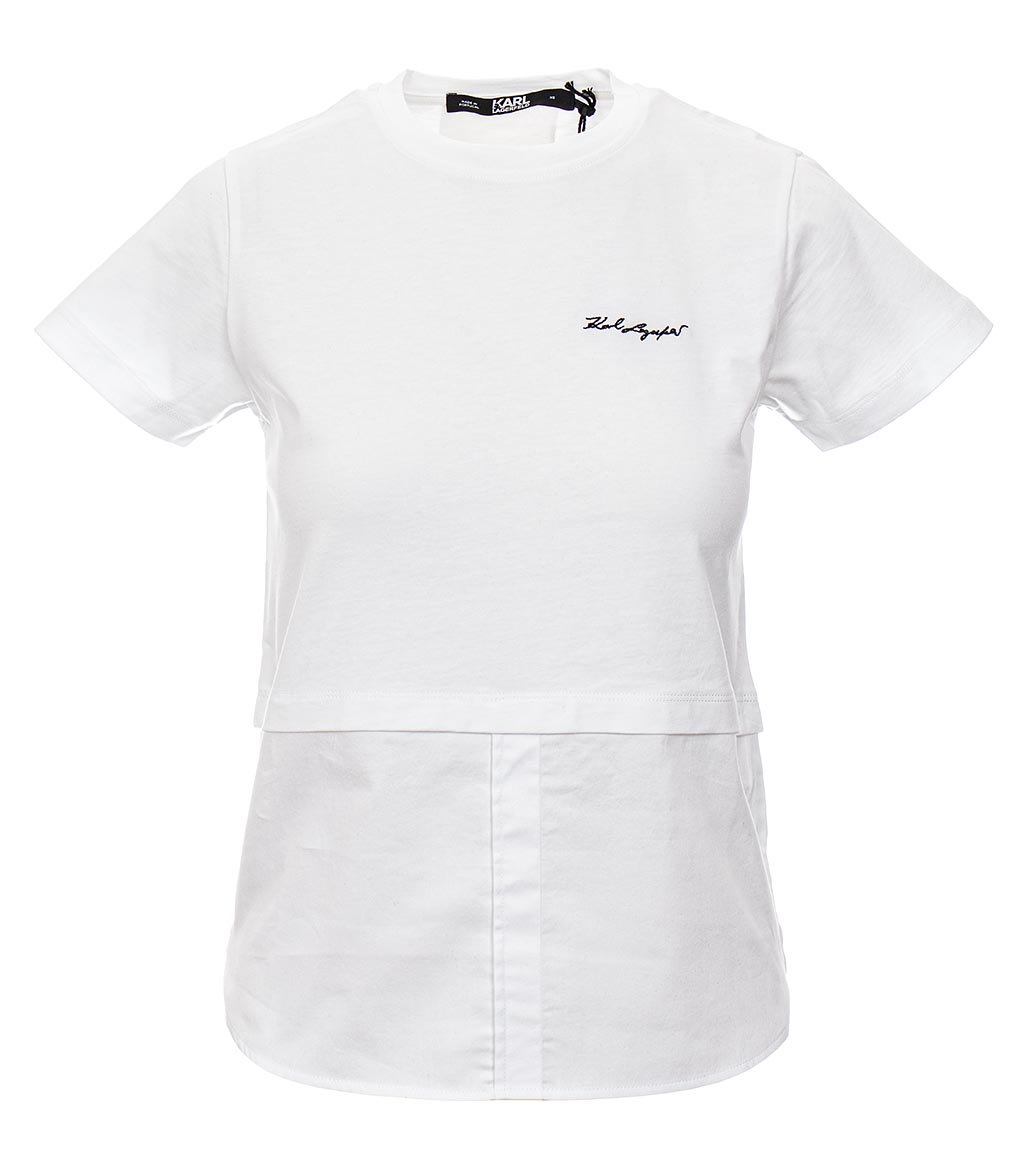 Karl Lagerfeld dámské tričko Fabric Mix bílé Velikost: L