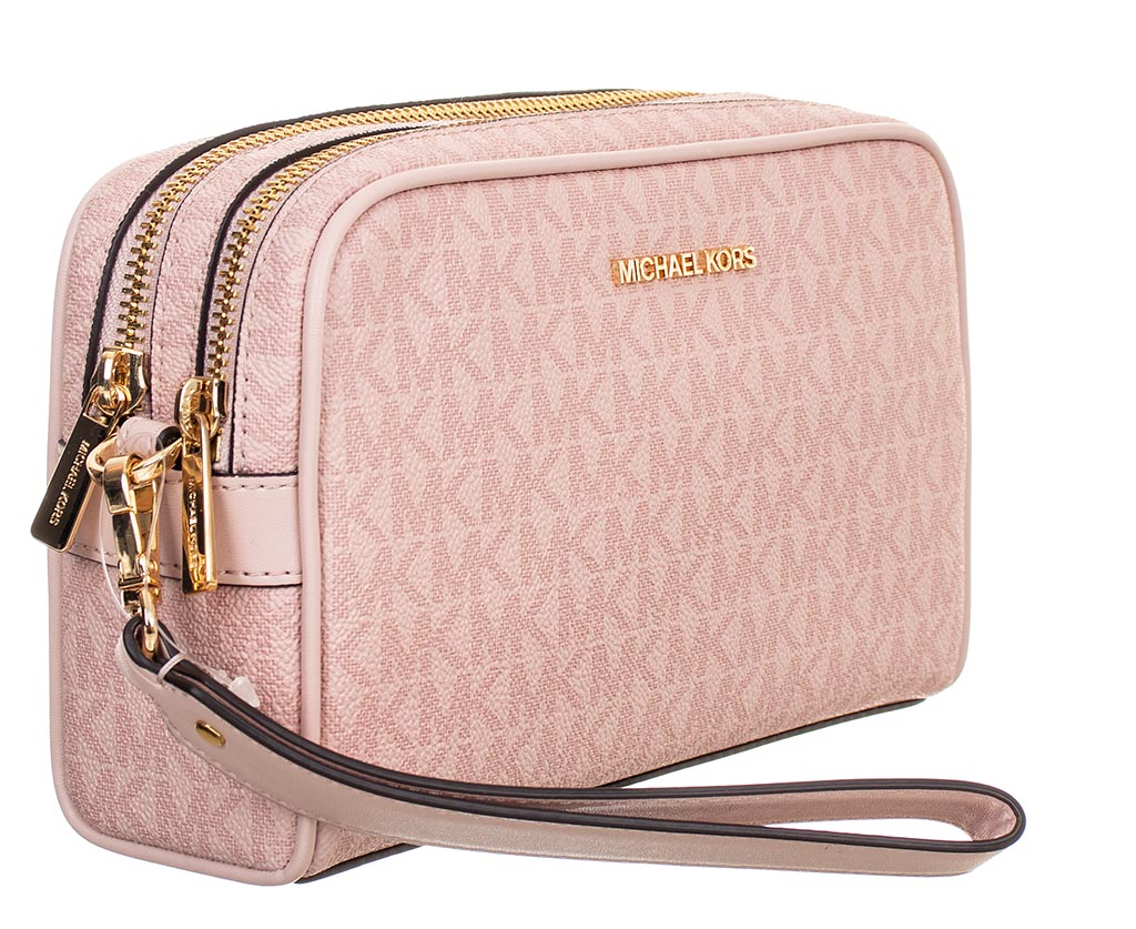 Michael Kors dámská kabelka POUCH WRSTLT růžová s monogramem