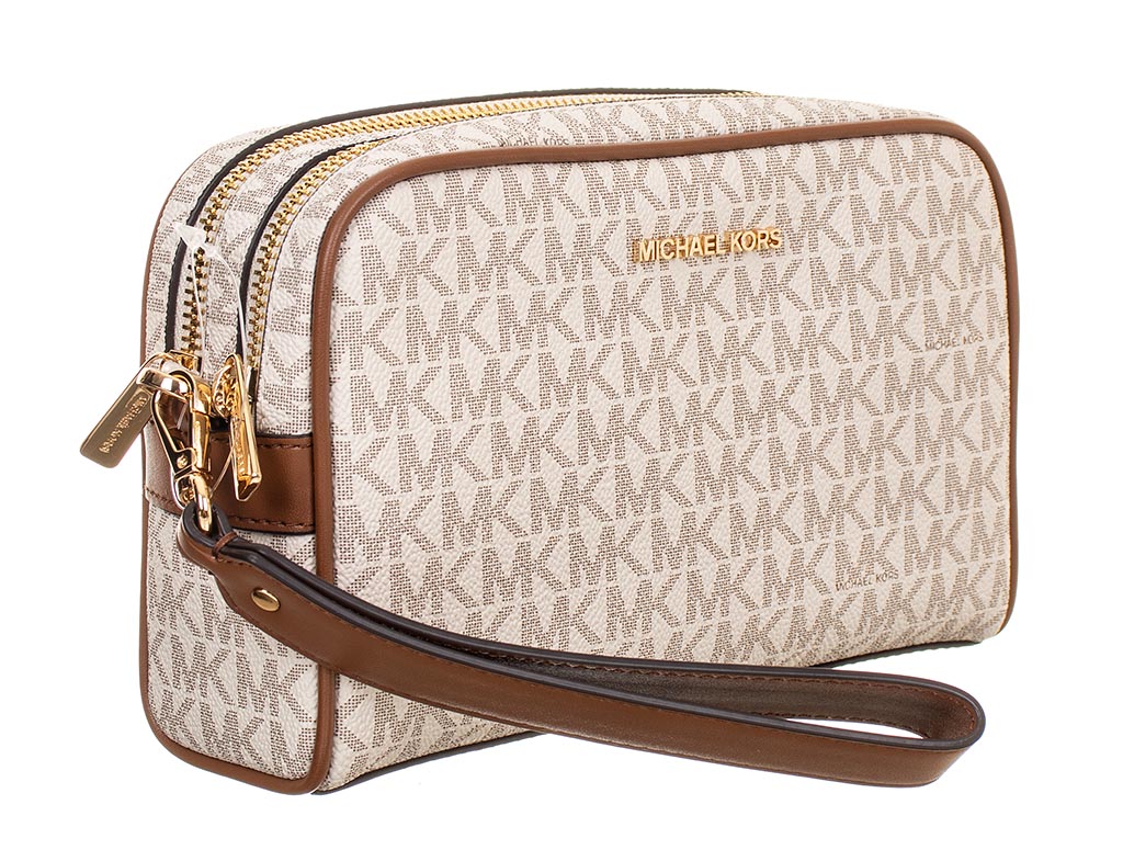 Michael Kors dámská kabelka POUCH WRSTLT vanilková s monogramem