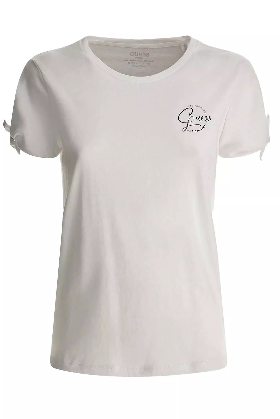 Guess dámské tričko s ozdobnými rukávy a kamínky bílé Velikost: S