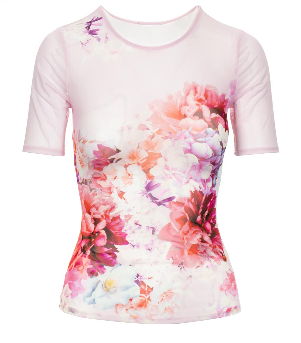 Guess Marciano dámské průhledné tričko s květy růžové Velikost: S