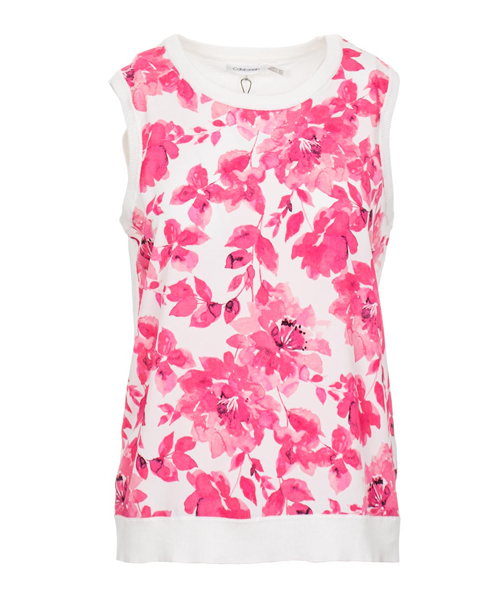 Calvin Klein dámský top s bílý s růžovými květy Velikost: L