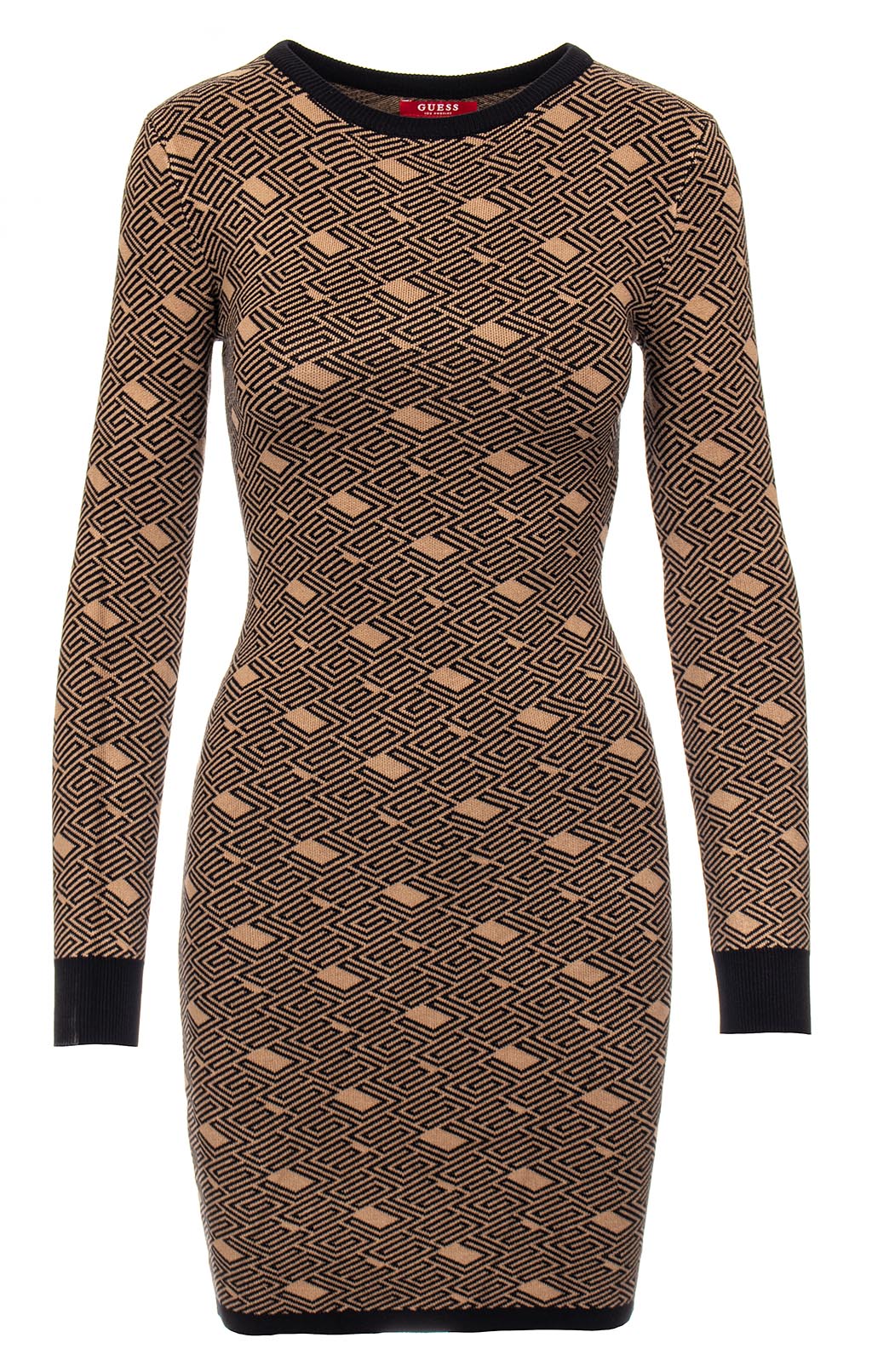 Guess dámské úpletové šaty béžové s černým logem Velikost: XS