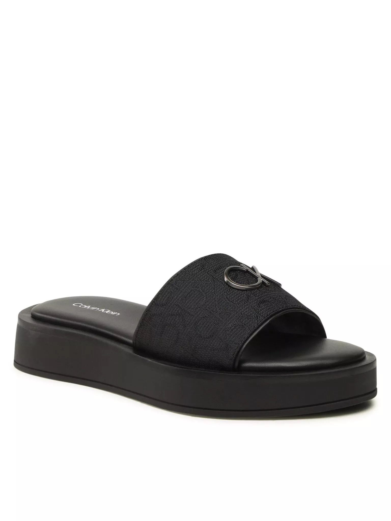 Calvin Klein dámské kožené pantofle Flatform Mono černé s monogramem Velikost: EU 40