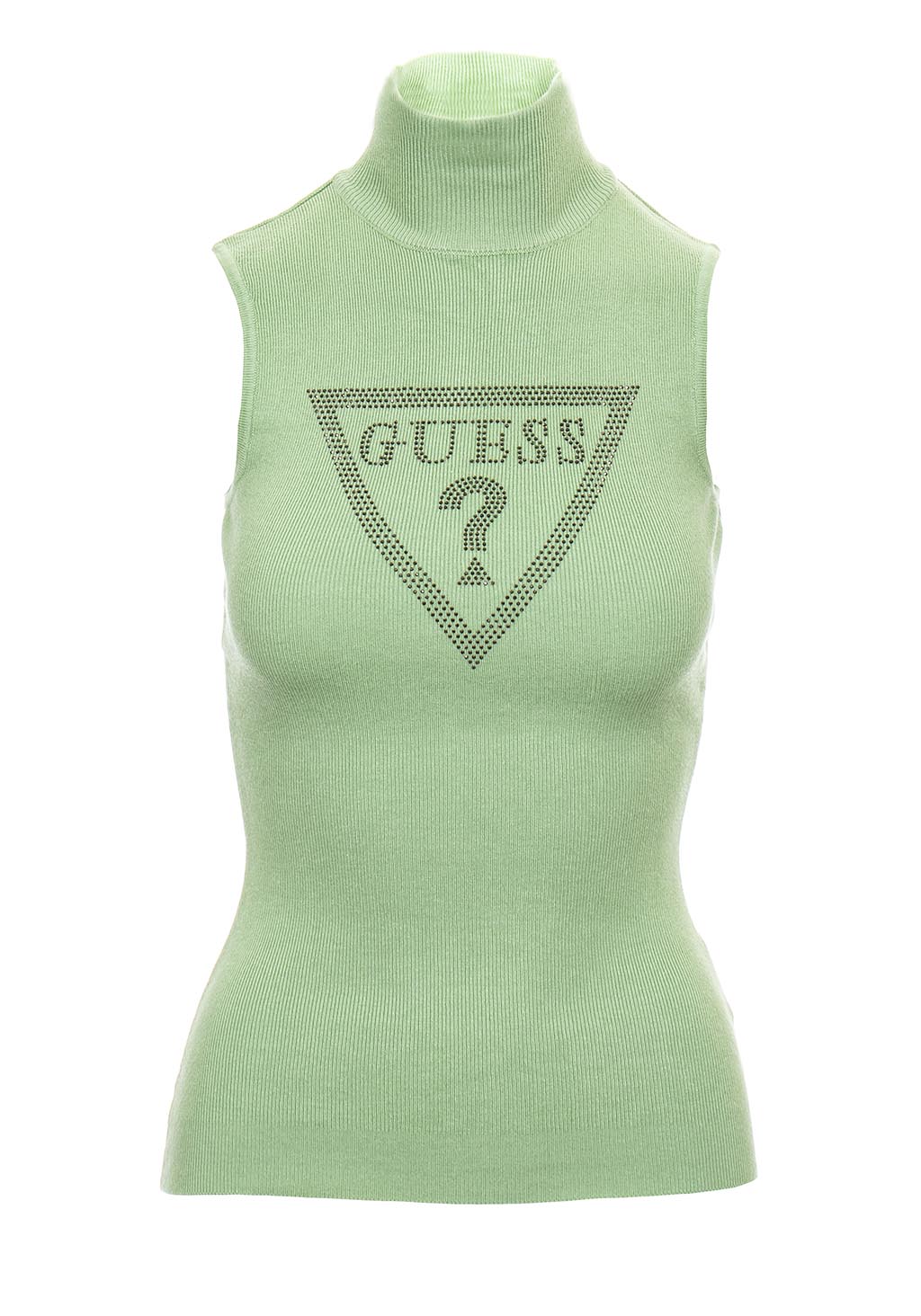 Guess dámský svetr bez rukávů hráškově zelený s kamínky Velikost: XS