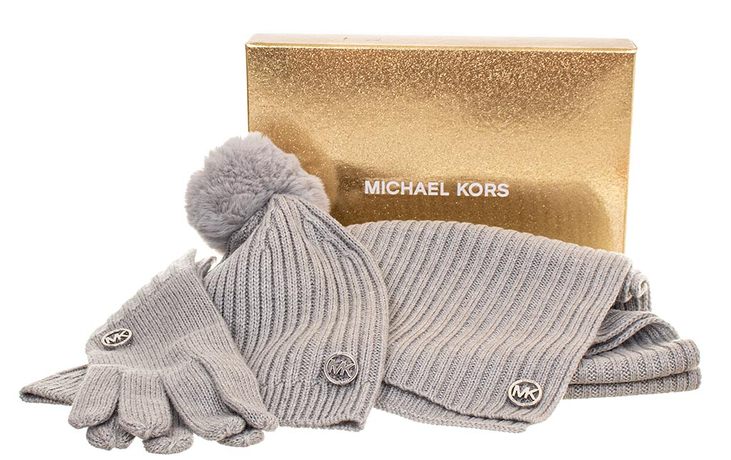 Michael Kors dámský set čepice šála a rukavice šedý