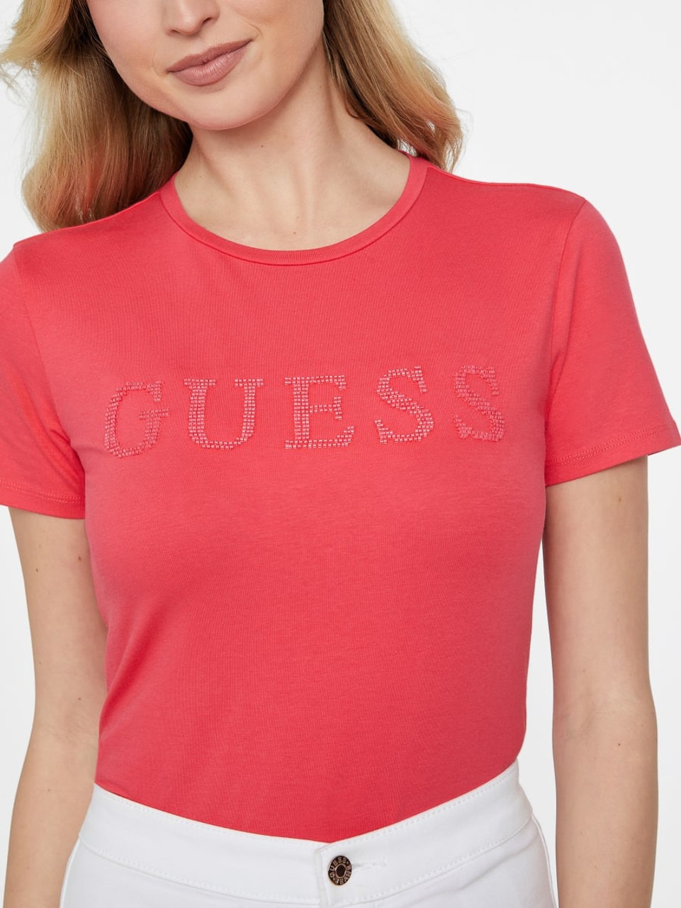 Guess dámské tričko Azure malinové s korálky Velikost: XS