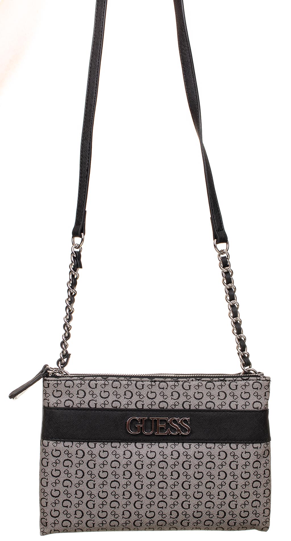 Guess dámská kabelka Ledger Crossbody světle šedá s monogramem