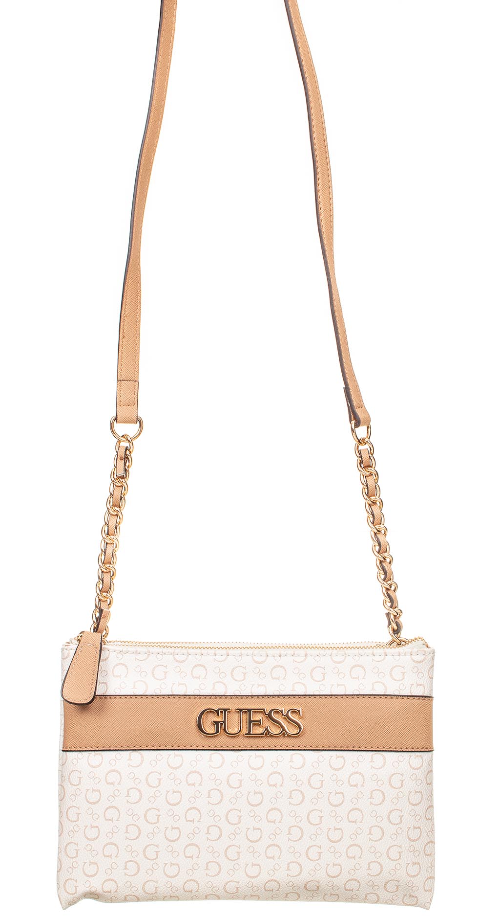 Guess dámská kabelka Ledger Crossbody krémově bílá s monogramem