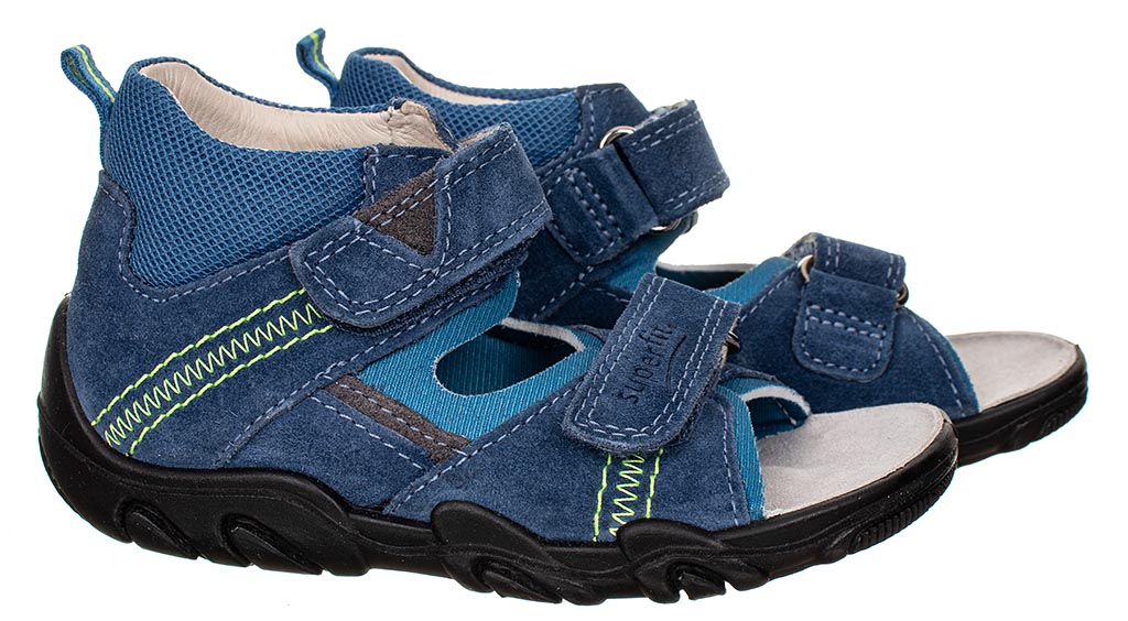 Superfit dětské kožené zdravotní sandály modré s ozdobným prošitím Velikost: EU 26
