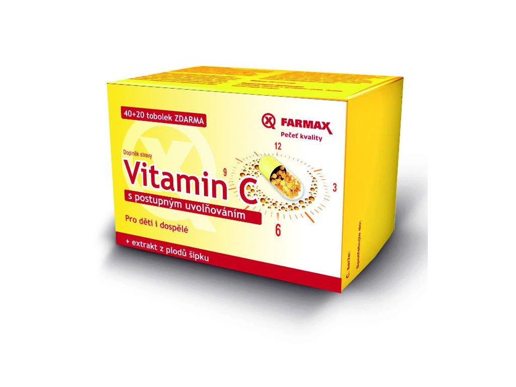Farmax Vitamin C 500 mg s postupným uvolňováním 40 tob. + 20 tob. ZDARMA -  MJ-KrasaZdravi.cz