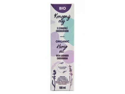 bio konopný raw olej s levandulí krabička