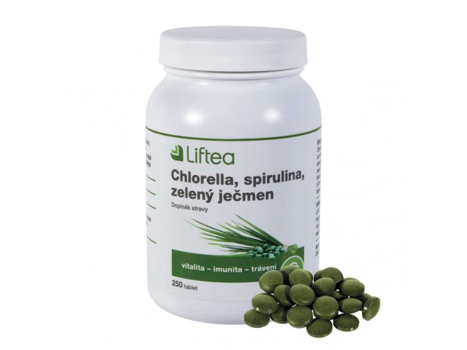 Liftea Chlorella, spirulina, zelený ječmen 250 tbl.