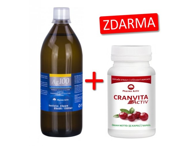 Pharma Activ Koloidní stříbro Ag100 (25ppm) 1000 ml + Cranvita Activ 55 kapslí ZDARMA