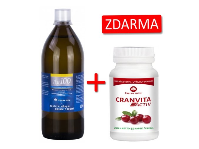 Pharma Activ Koloidní stříbro Ag100 (40ppm) 1000 ml + Cranvita Activ 55 kapslí ZDARMA