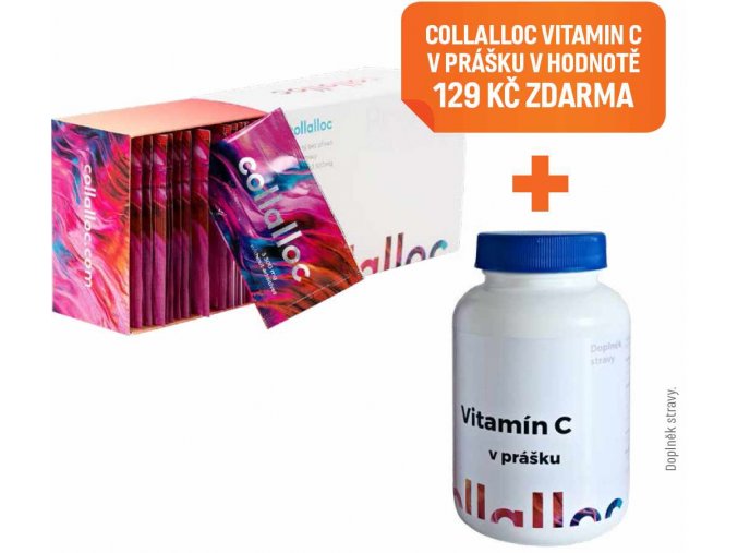 Collalloc - 100% bioaktivní mořský kolagen 99 g (30 sáčků) + Vitamin C v prášku 100 g ZDARMA