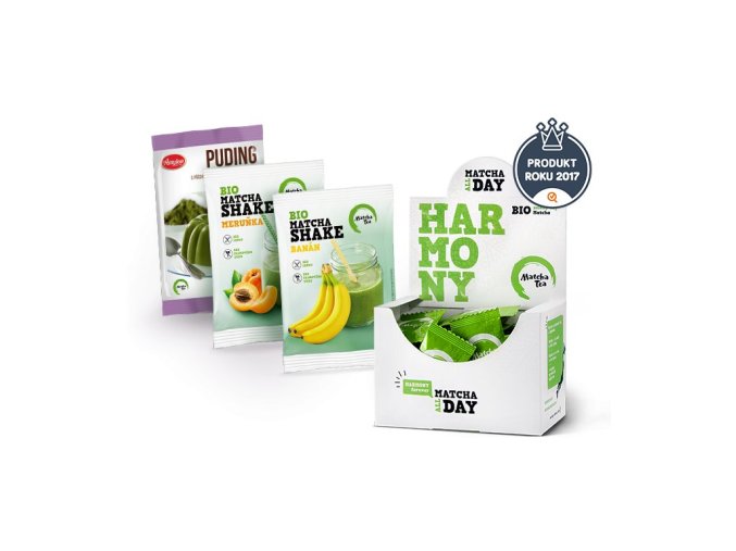 Matcha Tea BIO Harmony 30 x 2 g  + Shake meruňka + Shake banán + Puding s Matcha Tea ZDARMA