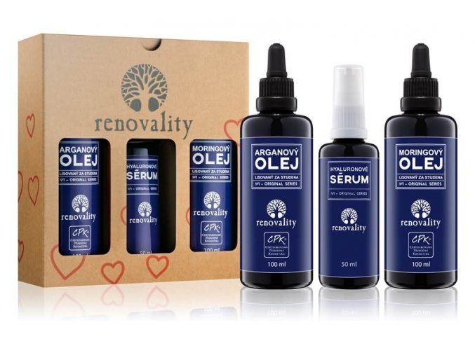 Renovality Dárkové balení - Moringový olej 100 ml + Hyaluronové sérum 50 ml + Arganový olej 100 ml ZDARMA