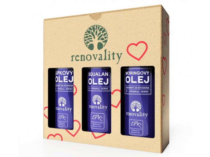 Renovality Valentýnské balení olejů II. Moringový olej 100 ml + Šípkový olej 100 ml + Squalan 50 ml