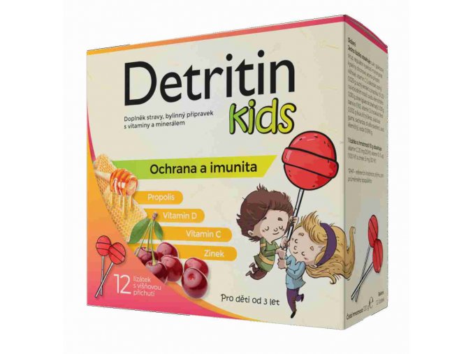 Detritin Kids lízátka na imunitu višeň 12 ks