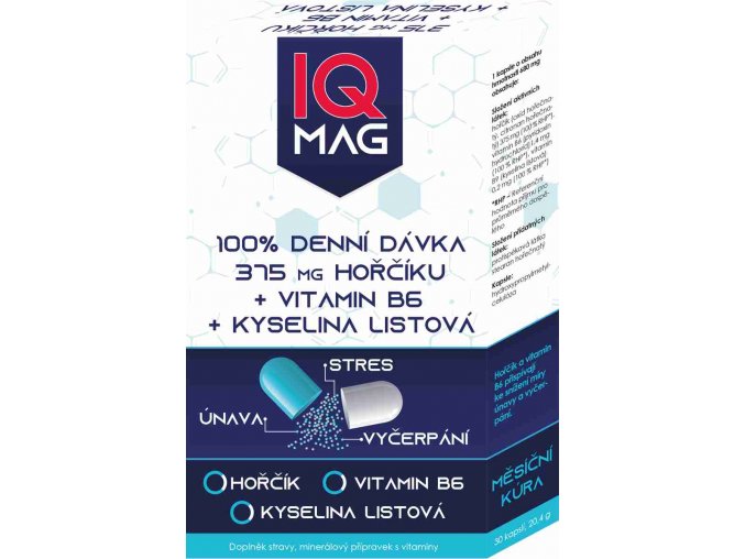 IQ Mag hořčík 375 mg + B6 + kyselina listová 30 kapslí