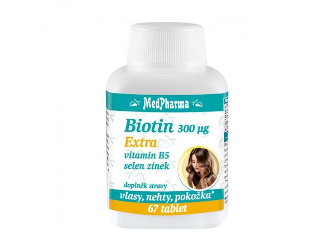 MedPharma Biotin 300 µg Extra, vitamin B5, selen, zinek 67 tbl.