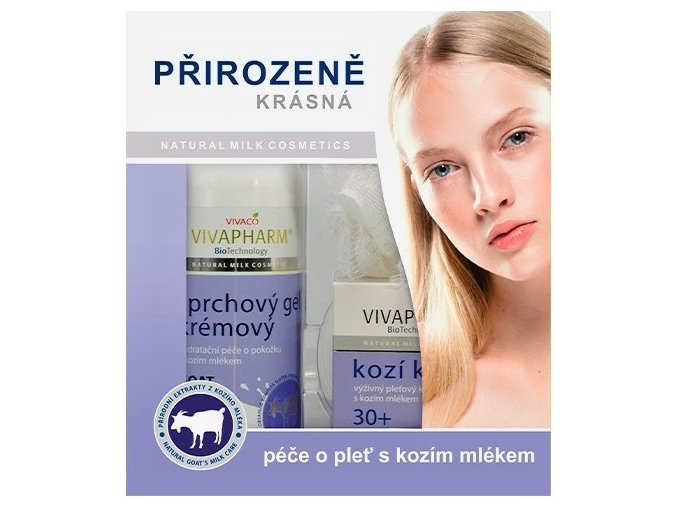 Vivaco Dárková kazeta Kozí (tělové mléko 400ml + krém 50ml + mycí houbička)